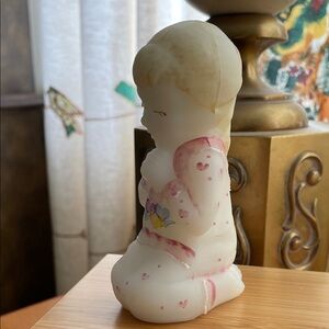 Fenton White Satin Art Glass Figurine Praying Girl Kneeling Hand- Painted Signed